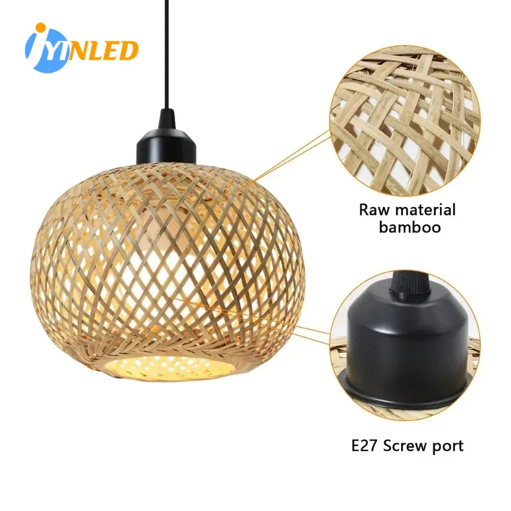 lampe suspendue tissage bambou naturel moderne artisanale pince e27 câble suspension adjustable chambre restaurant