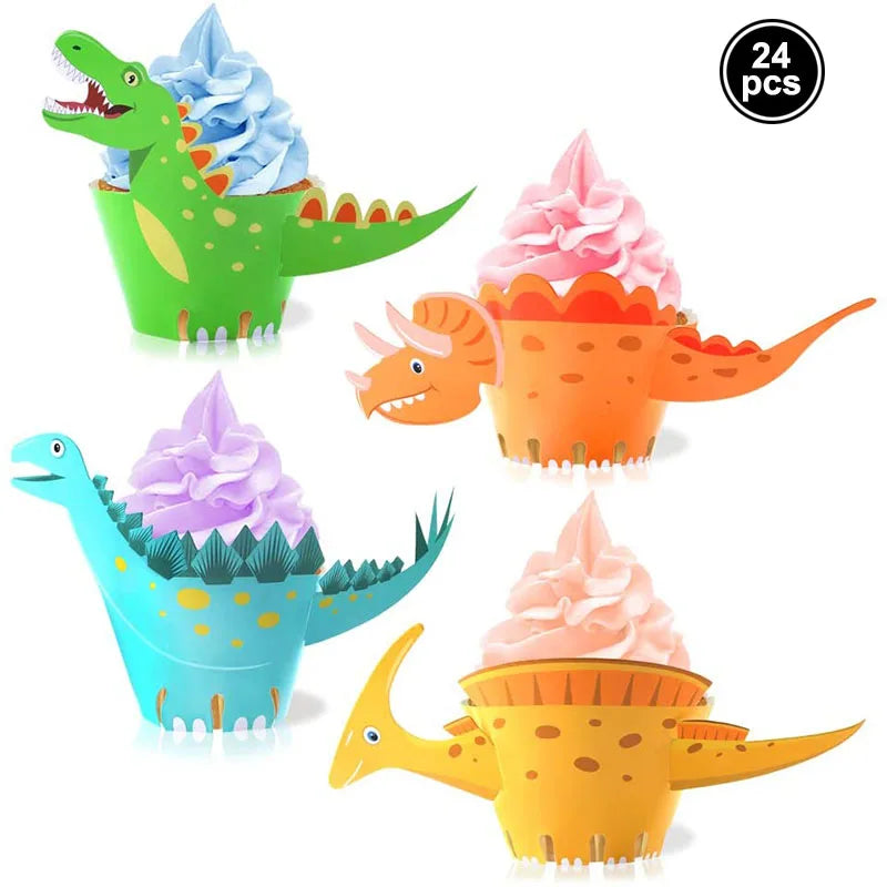 supports cupcakes dinosaures feuilles vert gris anniversaire jungle enfant thème jurassique festive occasionnels