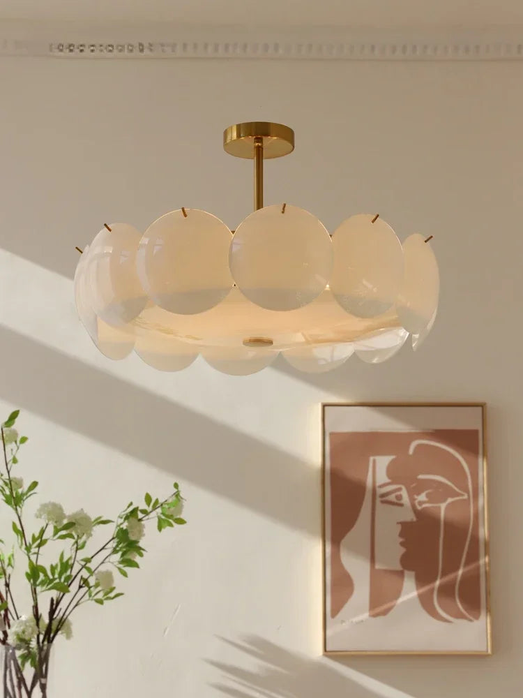 suspension lumineuse moderne blanc doré ronds translucides cuisine salle manger chambre coucher