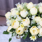 décoration intérieure bouquet fleurs artificielles roses blanches feuilles vertes modernes 29cm 3pcs
