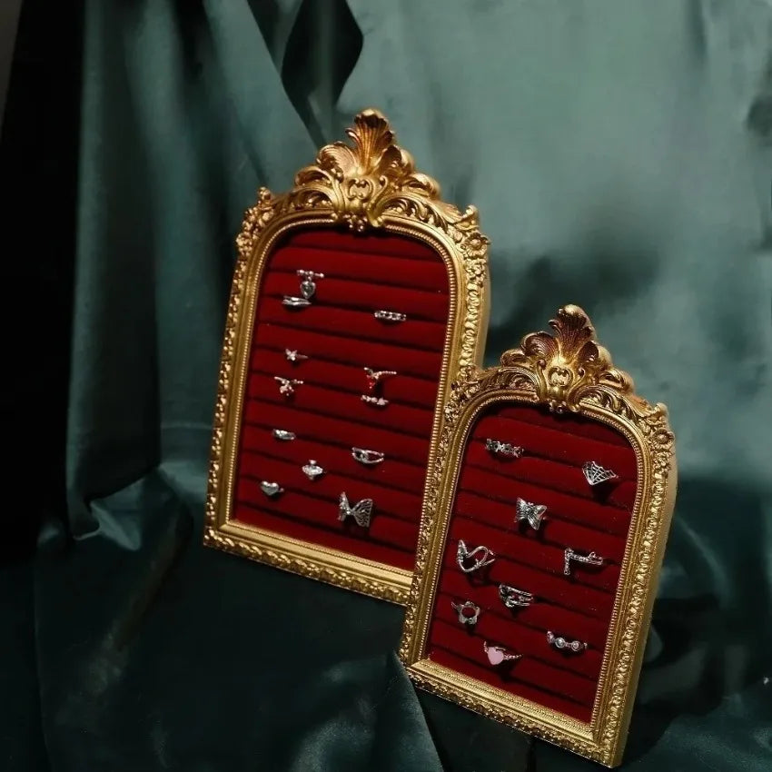 présentoir bijoux velours baroque multi couches rangement anneaux doré rouge bleu noir chambre maisonDecoration