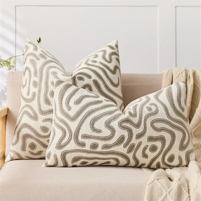 lot deux housses coussin chenille motif abstrait moderne canapé salon décoratif