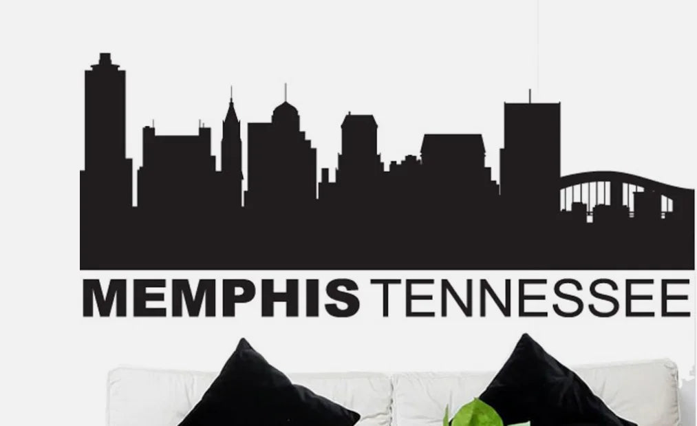 sticker mural skyline memphis tennessee noir adhésif moderne graphiquepaque multiple pièces