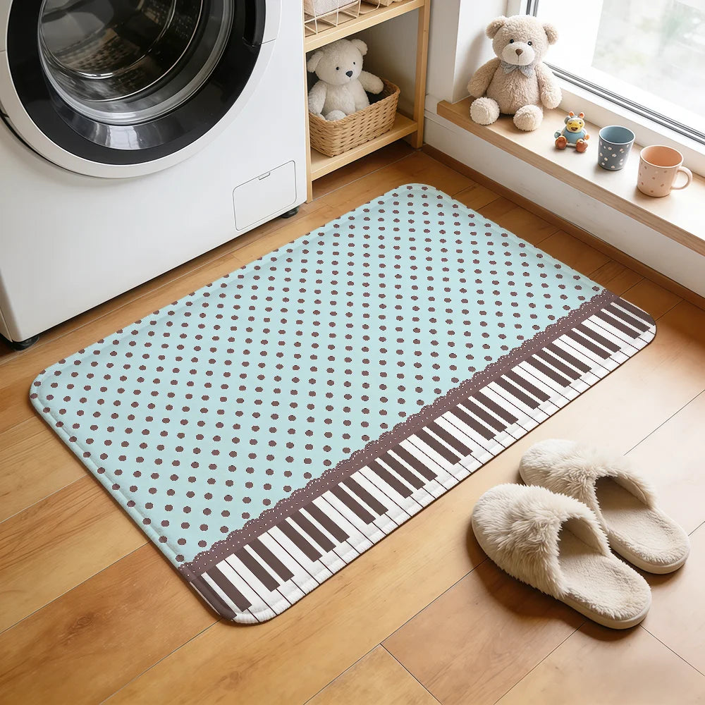 tapis moderne piano key polka dot bleu clair marron antidérapant intérieur extérieur chambre salon