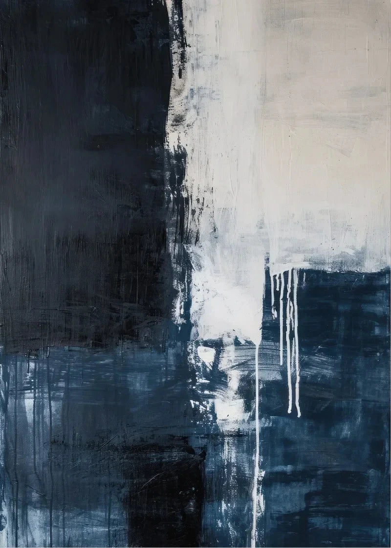 tableaux abstraits modernes bleu foncé blanc gris impression toile sans cadre aquarelle vertical decoration