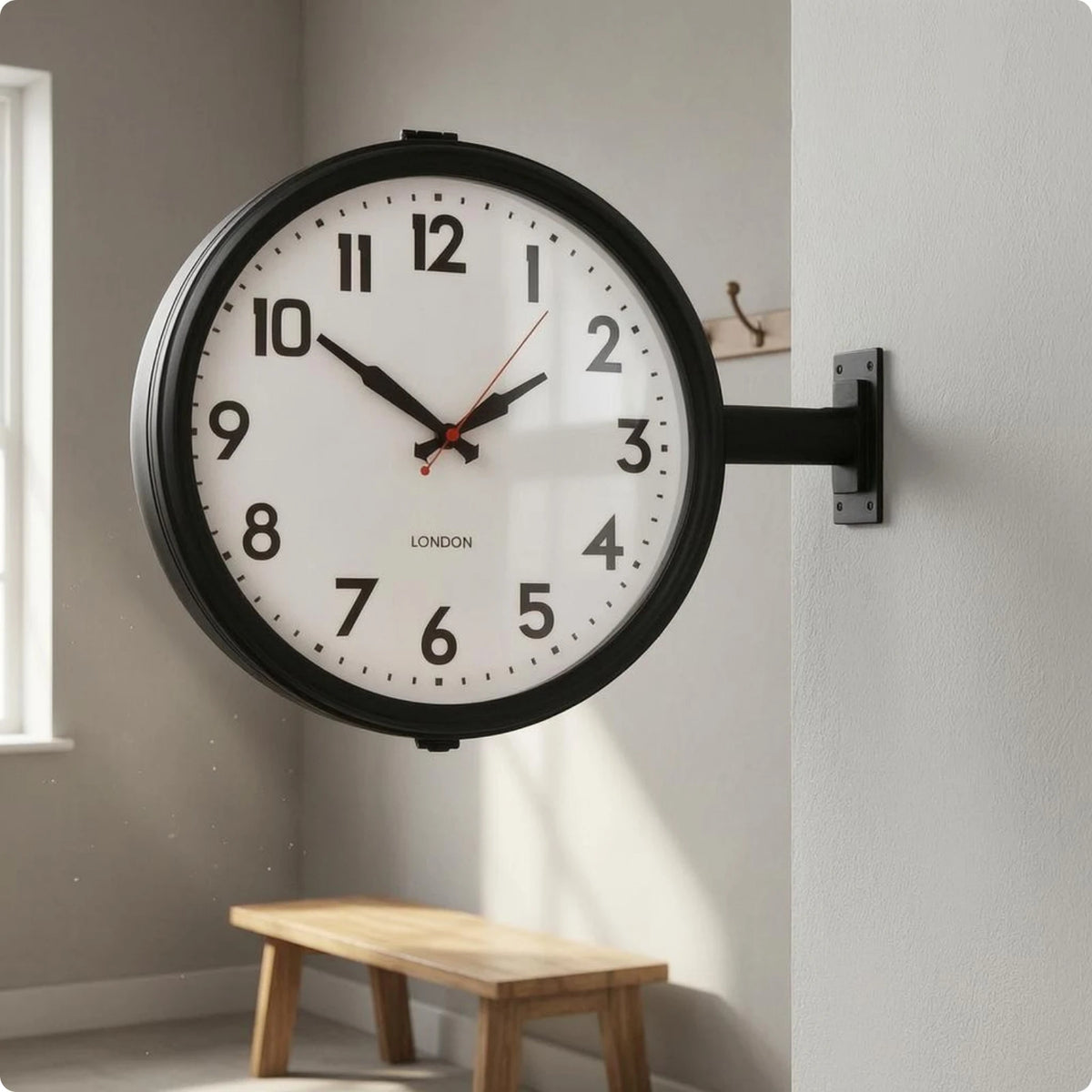 horloge murale double face industrielle noir blanc salle salon decoration quartz métal aiguille moderne