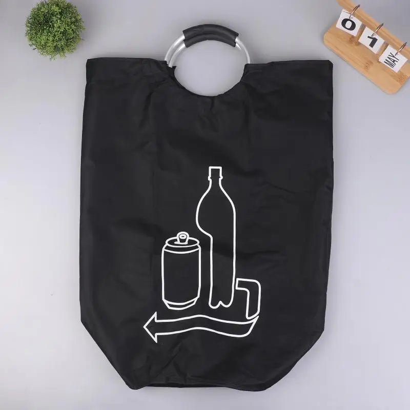sac tri sélectif poubelle pliable noir graphique recyclage moderne minimaliste tissu texturé poignée métallique
