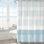 rideau douche polyester bleu clair rayures horizontales plissé moderne opale