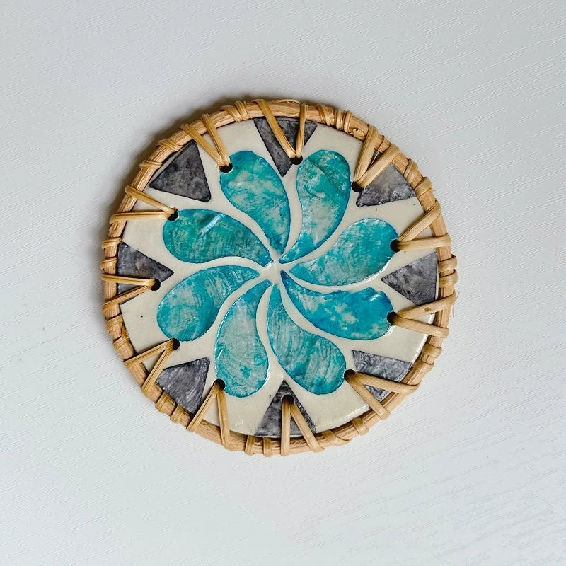 coasters rotin multicolore mosaïque floral antichoc table moderne respectueux environnement thermal insulation