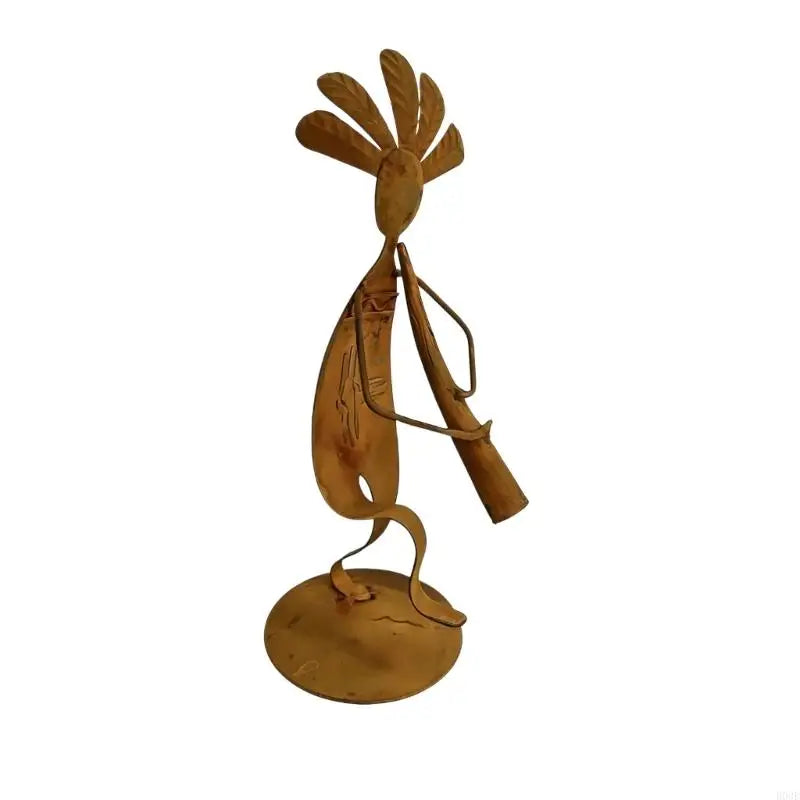 sculpture décorative figure humaine instrument doré bronze ethnique tribal artisanal intérieur meuble bois table