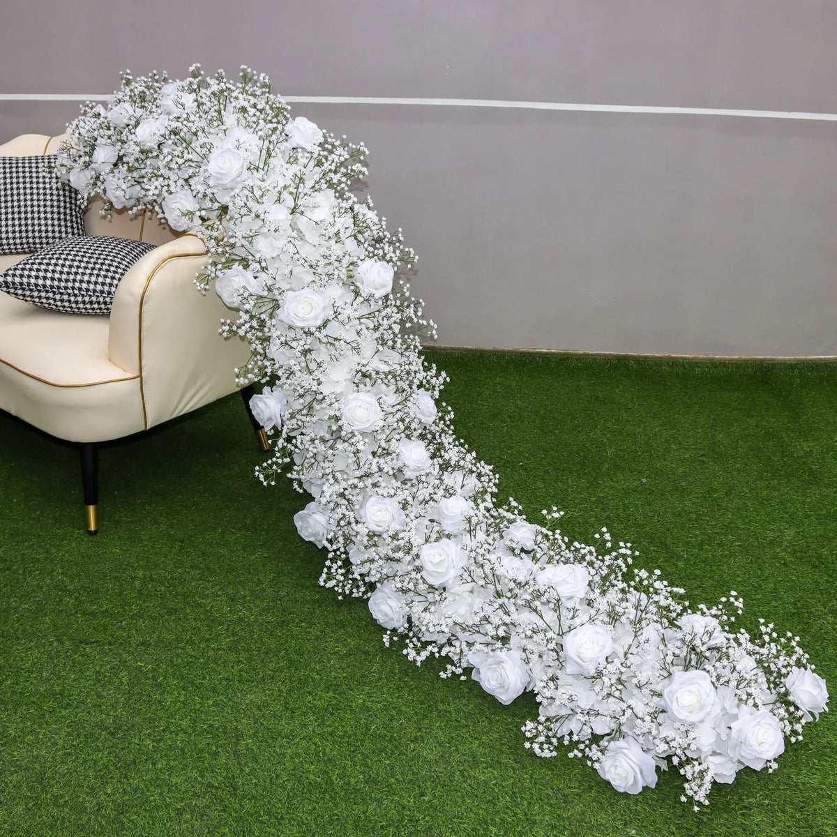 guirlande florale artificielle rose blanche décoration mariage anniversaire extérieur classique 200cm 35cm