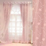 rideau rose fleurs blanches romantique tulle dentelle salon chambre polyester