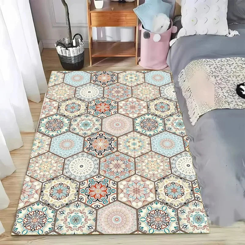tapis rectangulaire bohème couleurs géométriques velours antidérapant intérieur extérieur chambre cuisine
