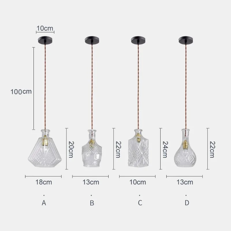 suspension lumineuse vintage verre transparent diamant gravé noir vert amber salon restaurant chambre