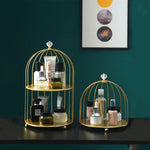 étagère double niveau or rangement cosmétiques parfums cage oiseau pieds dorés