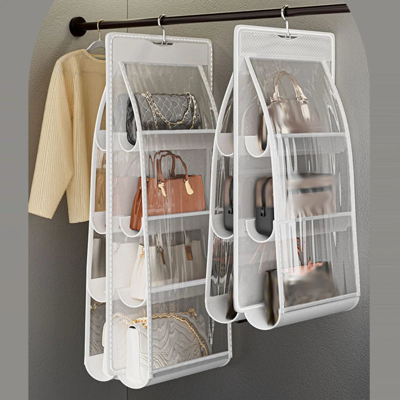 sac main blanc gris maille transparente moderne crochets métalliques réutilisable pvc utilisation multiple organisateur