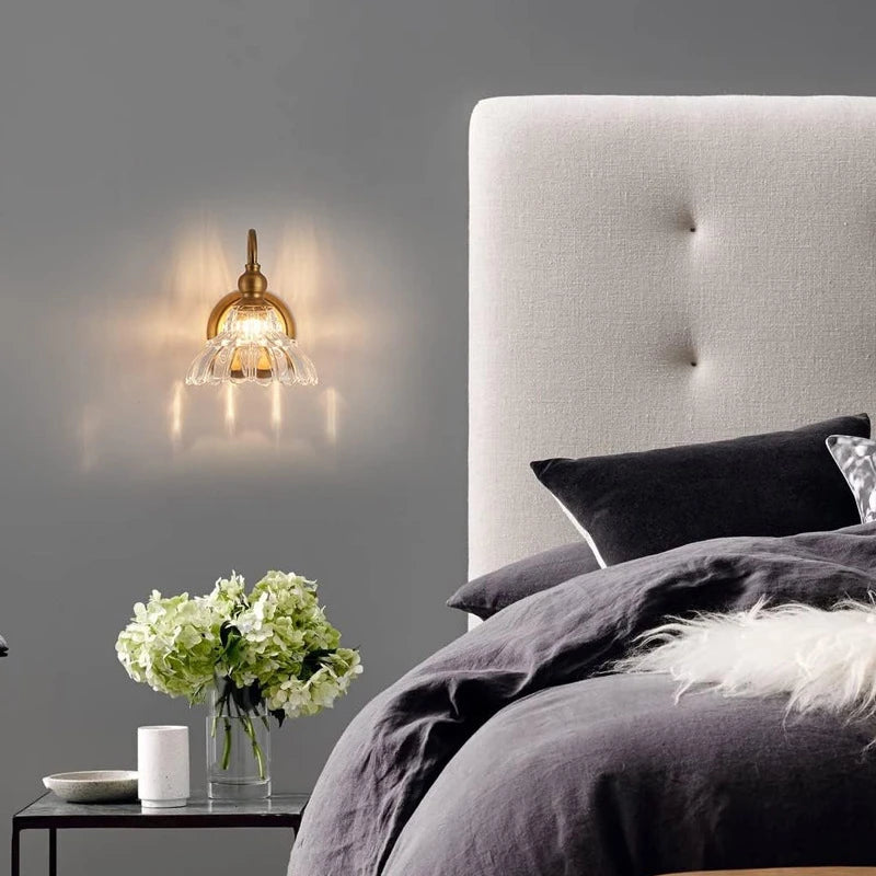 lampe murale or antique verre transparent nervures vintage éclairage quotidien moderne fixée mur interrupteur