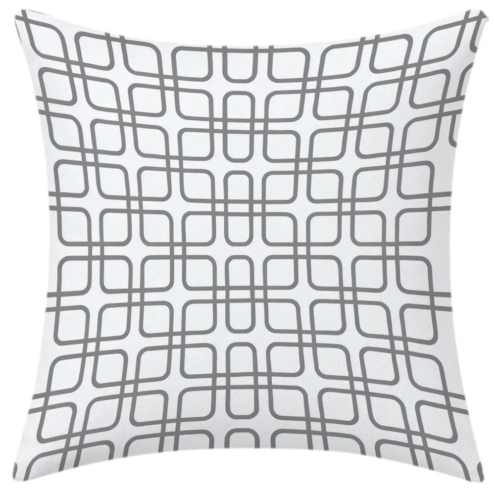 lot housses coussin rectangulaires motifs géométriques gris blanc salon moderne