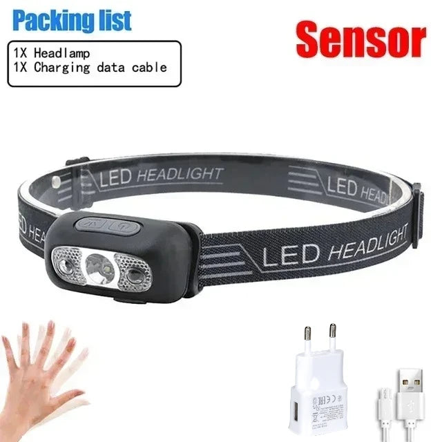 lampe frontale rechargeable led puissante mini noir bande ajustable camping