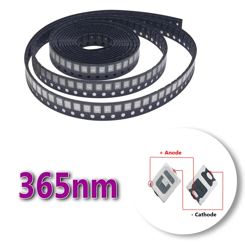 diodes led smd 2835 uv blanc noir carré mat adhésif 3v 150ma 365nm 395nm