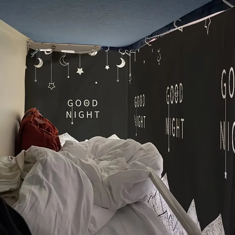 rideau lit enfant motif lune étoile nuit tringle noir blanc opacité totale