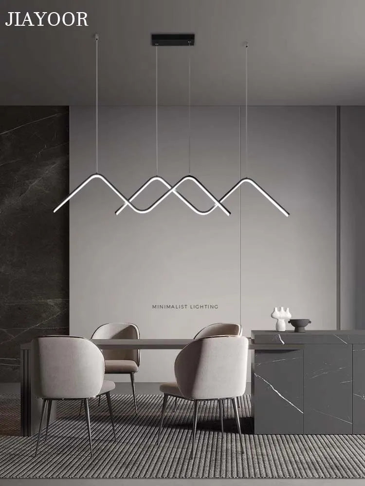 suspension lumineuse pendentif led moderne minimaliste ligne ondulée blanc opacité restaurant cuisine