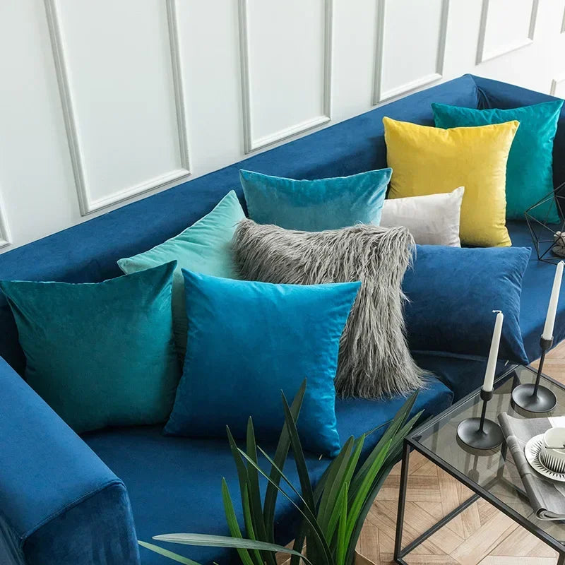 coussins velours modernes adhésifs 30x50cm 40x40cm 45x45cm 50x50cm bleu vert blanc jaune