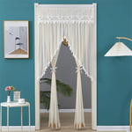 rideau dentelle transparent blanc bleu clair franges classique romantique fenêtre auto agrippante