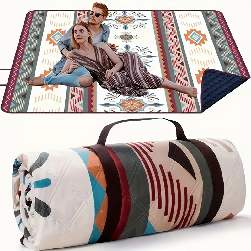 tapis pique nique blanc bleu vert motifs ethniques doux moderne poignée portable handwash seulement
