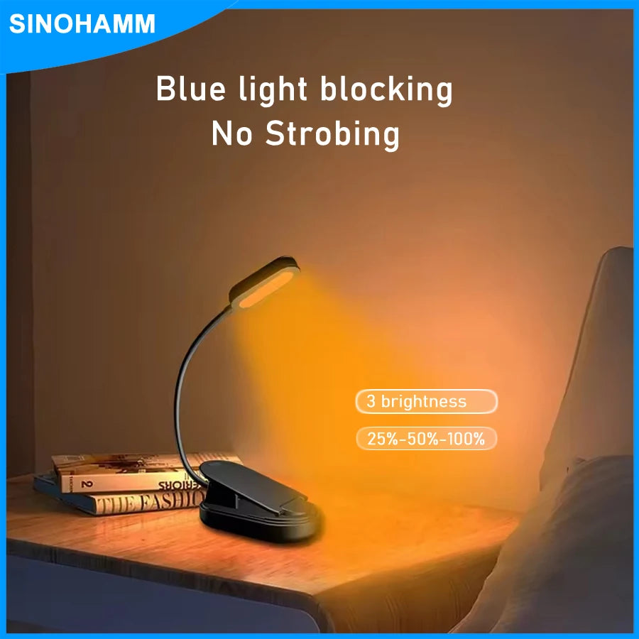 veilleuse lampe lecture nocturne rechargeable led bloque lumière bleue clip usb type noir moderne