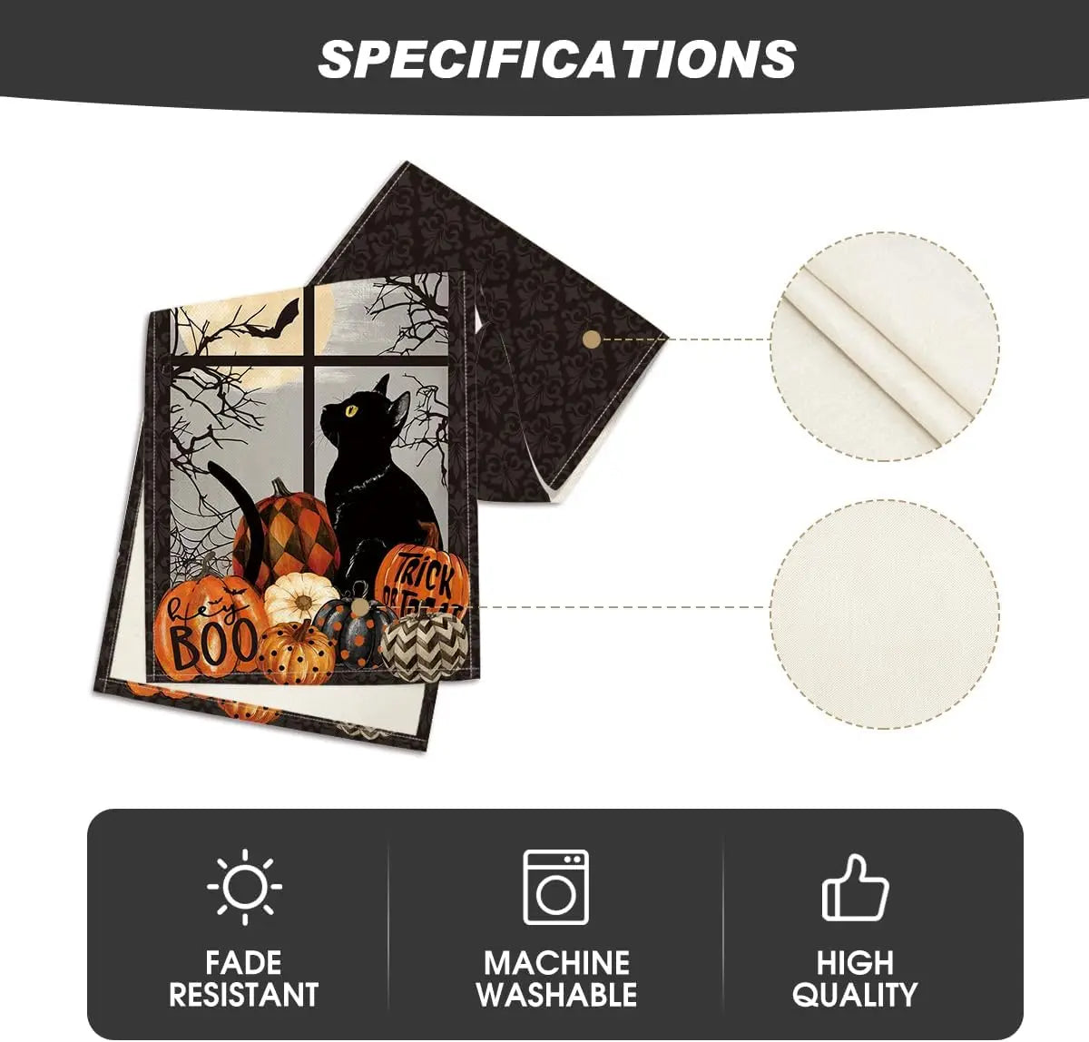 Une affiche Halloween montre un chat noir et des citrouilles sur un fond sombre, suggérant une scène d'horreur mystérieuse.