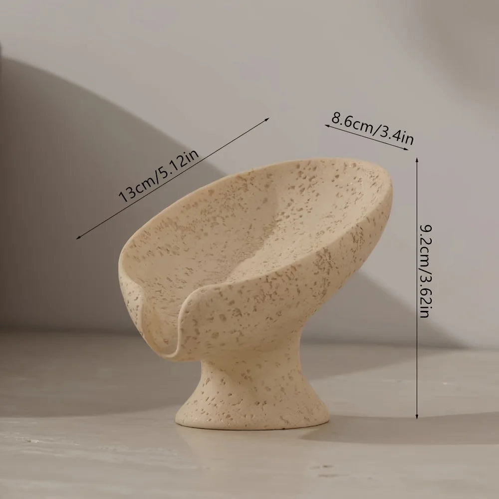 porte savon support feuille céramique texturée minimaliste salle bain ovale blanc beige