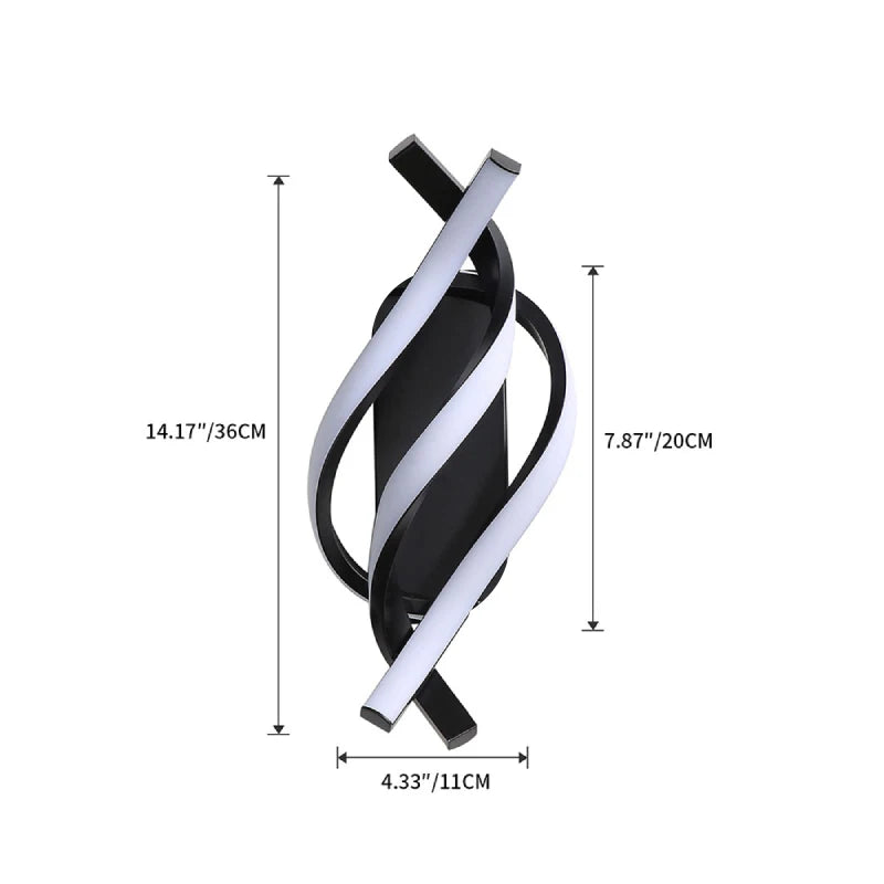 applique murale moderne aluminium noir spirale led cuisine chambre salon entree