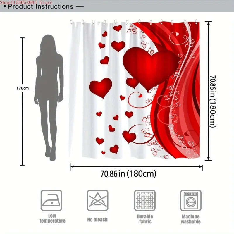rideau douche moderne rouge coeurs blancs anti moisissure facile installer respectueux environnement durable