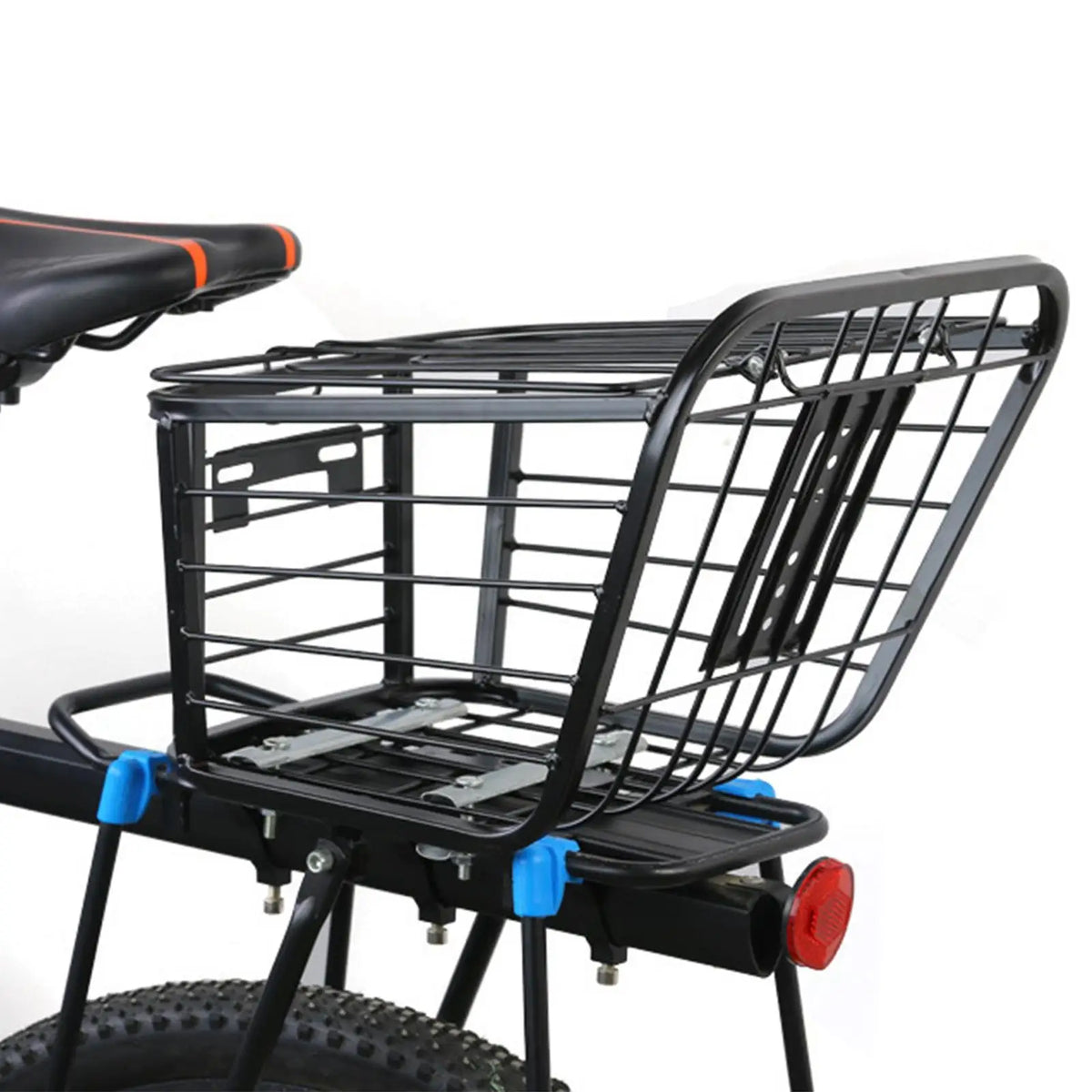 panier vélo métallique noir couvercle sac transport avant arrière vélo utilitaire grille métallique fixations