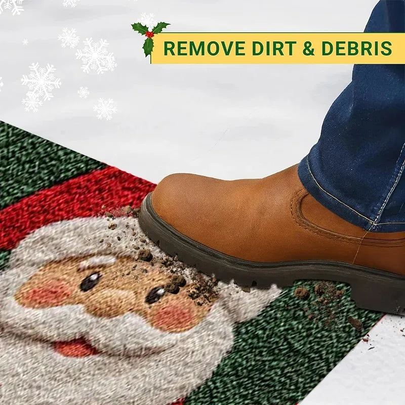 tapis sol décoration noël renne père noël merry christmas vert rouge floral imperméable antidérapant