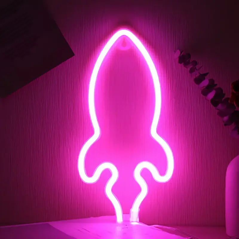 néon bleu rose fusée moderne chambre décoration veilleuse chambre opaque éclairage intérieur usb batterie