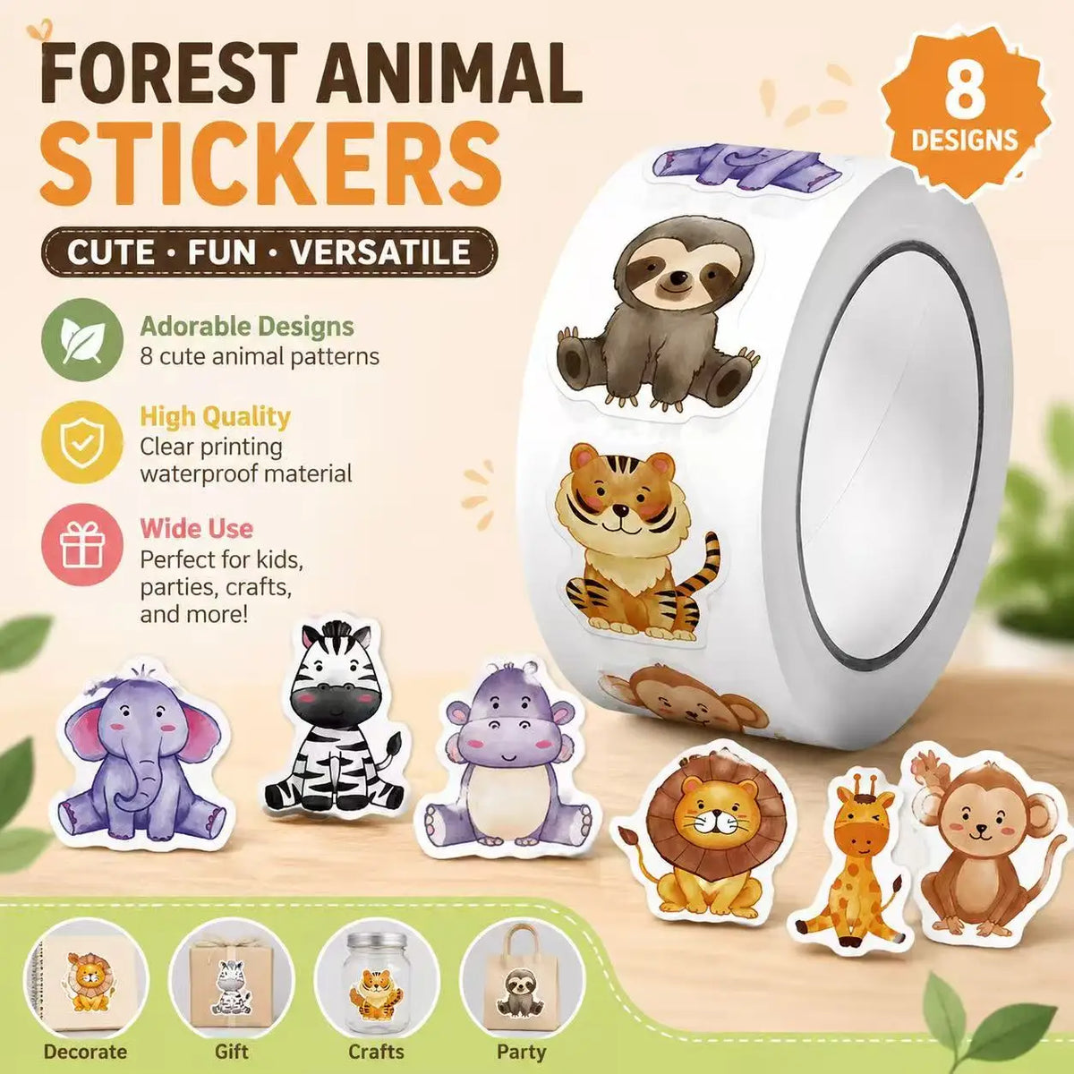 sticker animaux forêt multicolore dessin animé adhésif récompense enfant emballage cadeau festif différents
