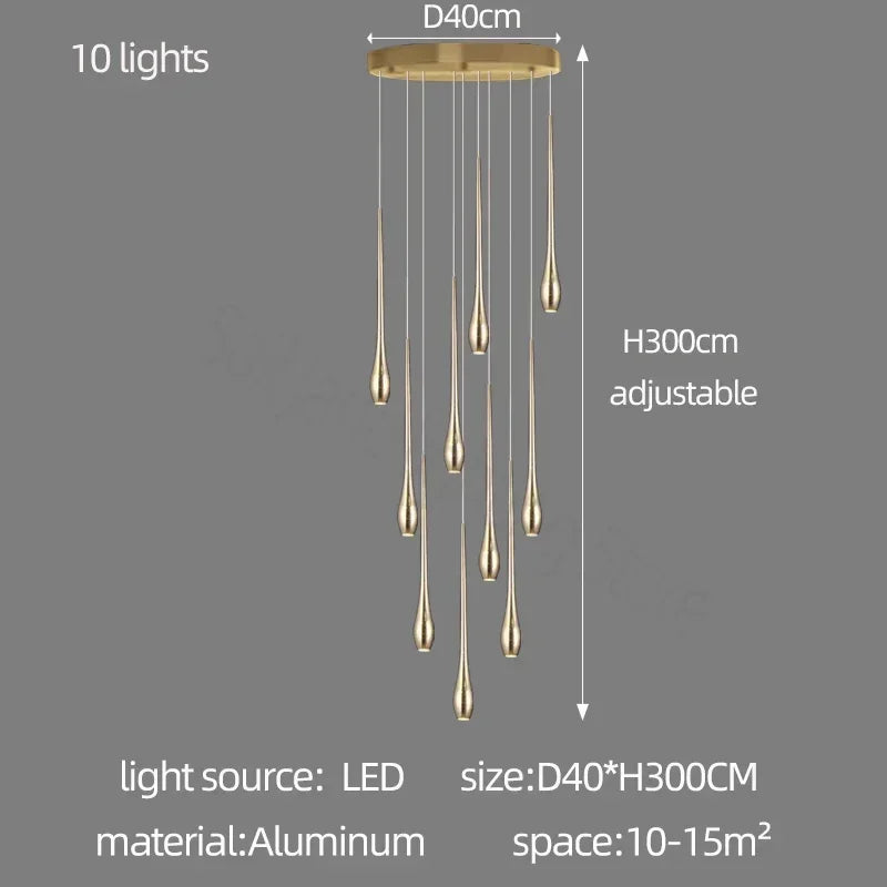 Suspension moderne dorée gouttes pluie opaques lumière chaude lumière blanche 90 260V