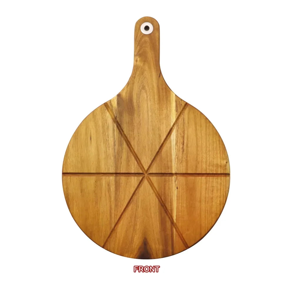 planche pizza bois acacia grain visible ligne gravée marron rustique