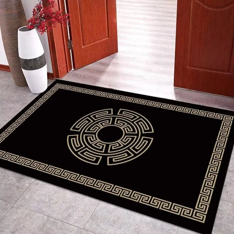 tapis moderne antidérapant noir gris marron motifs géométriques floraux résistant rides polyester