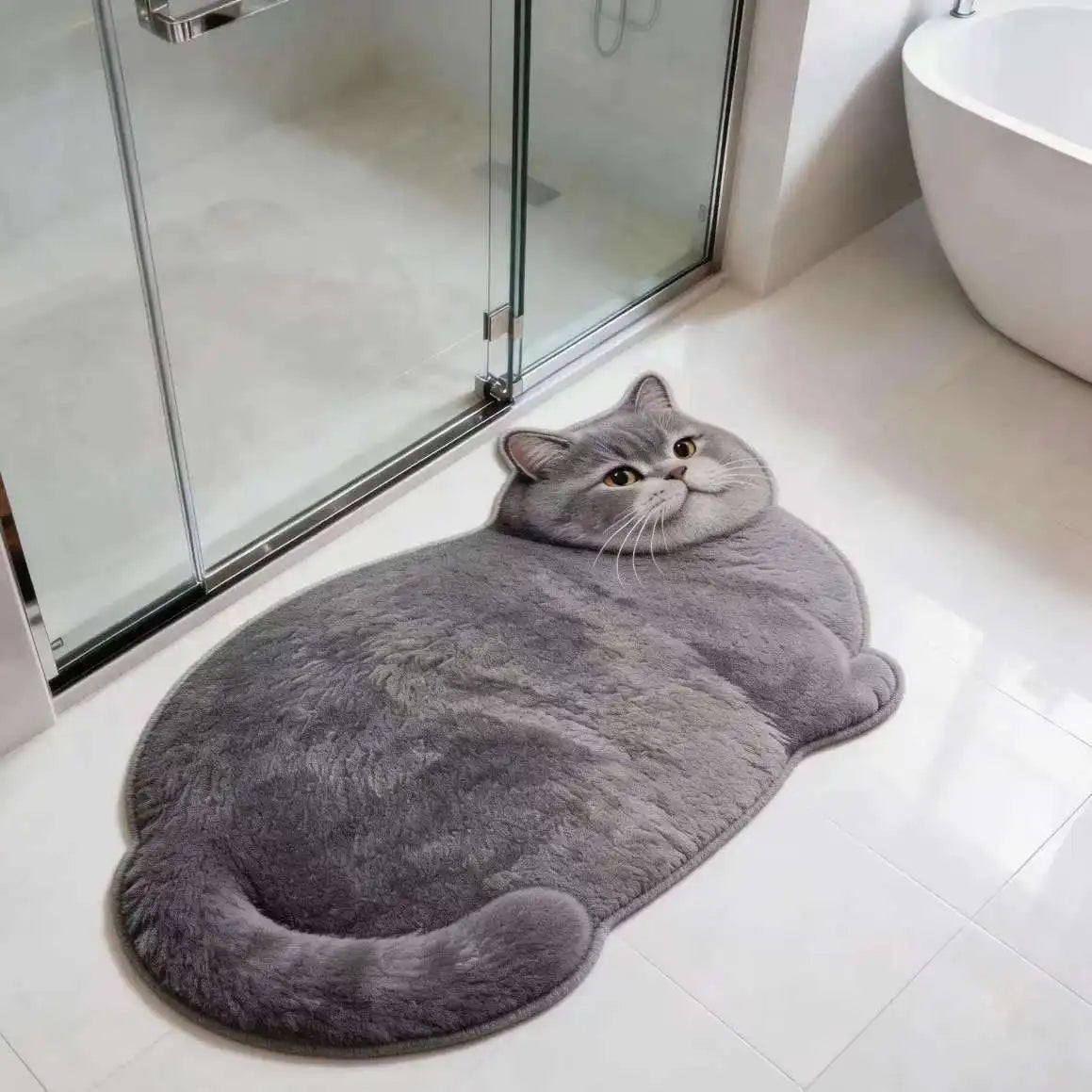 tapis bain gris imprimé chat doux contemporain antidérapant séchage rapide absorbant respectueux environnement 40x60cm