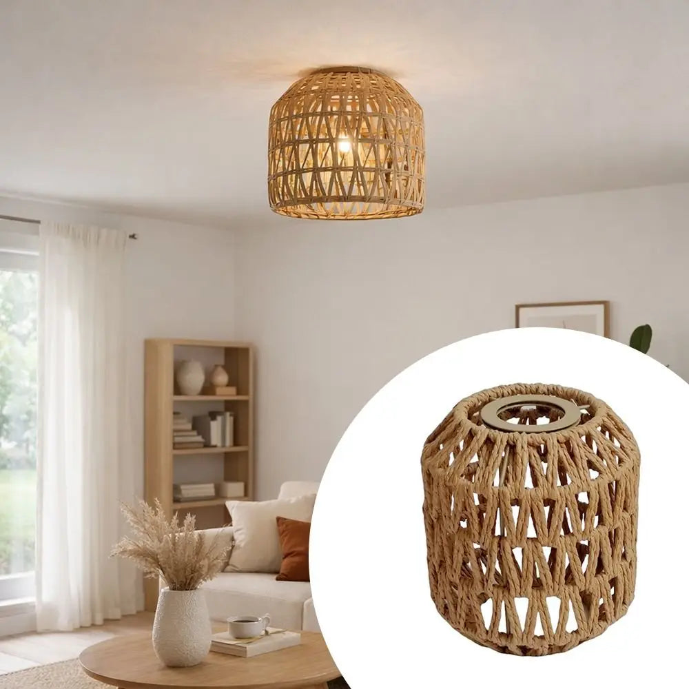 lampe suspendue tressée naturelle moderne rustique 13cm largeur anneau métallique déco maison