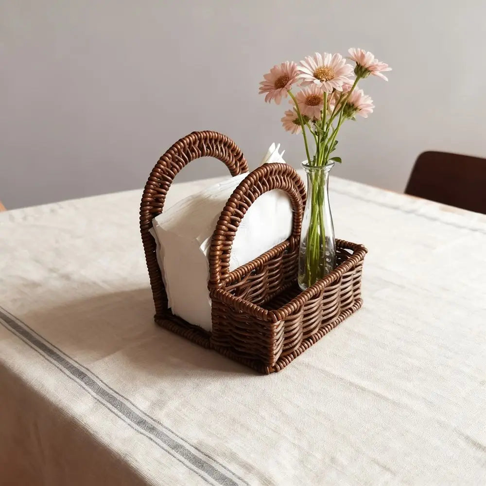 porte serviettes tressé marron rustique support serviettes couverts accessoires table vintage chambre