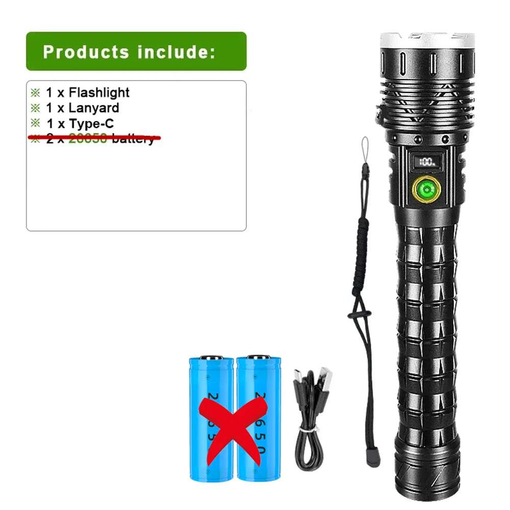 projecteur led rechargeable longue portée lumiere intense tactique hightech mode variateur résistant chocs