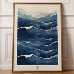 affiche murale toile abstraite ondes bleues moderne sans cadre salon wabi sabi