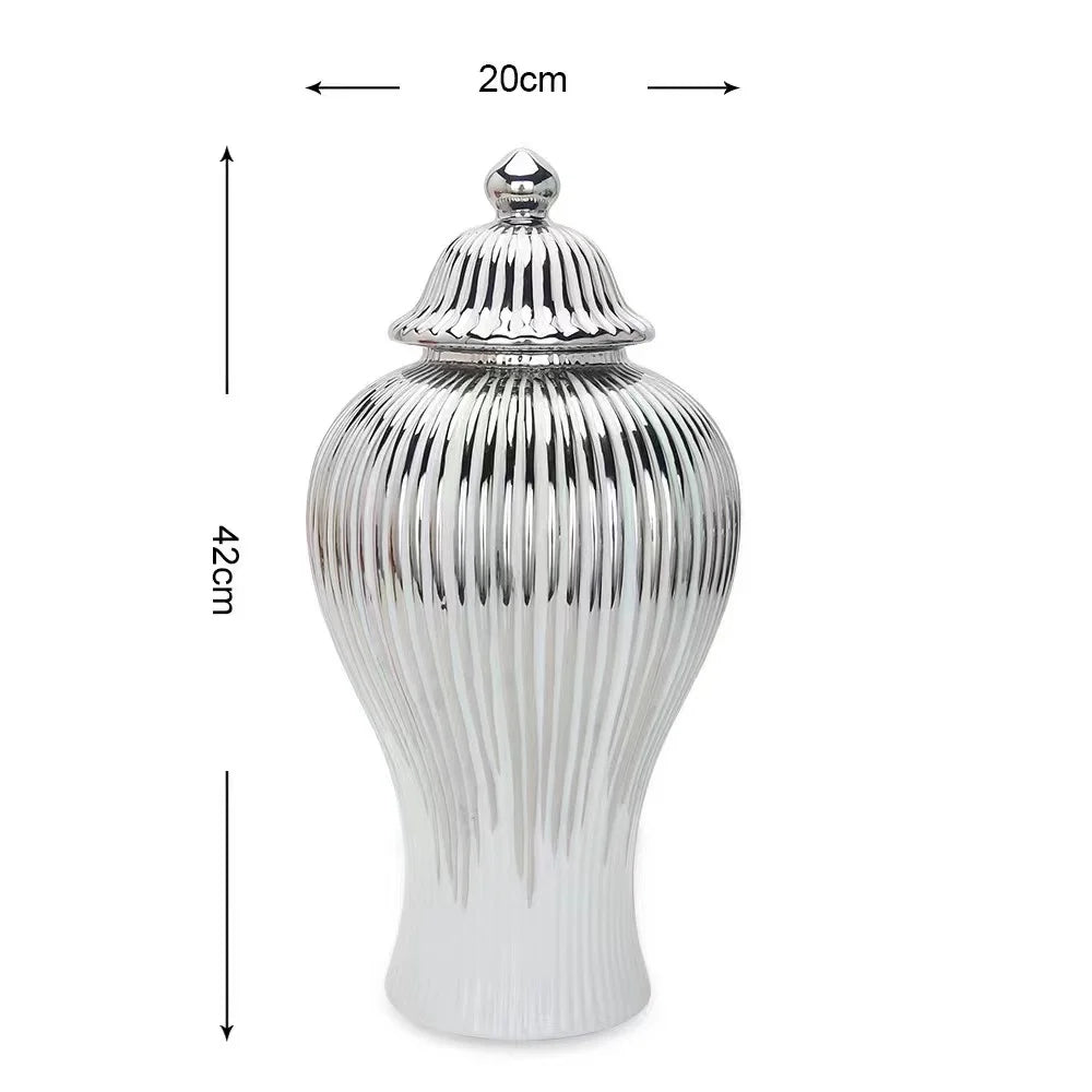 vase blanc doré rayures verticales moderne élégant couvercle décoration maison