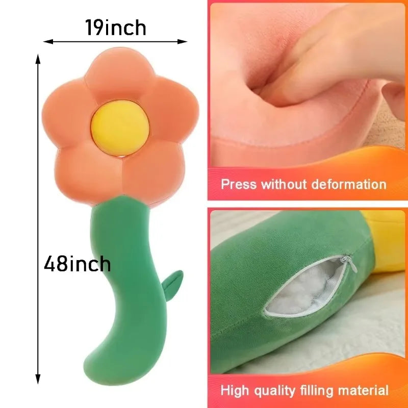 coussin fleur plush orange jaune vert rose blanc moderne long doux décoration salon chambre