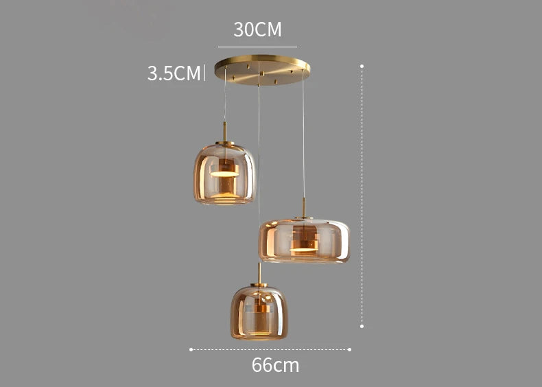 luminaire suspension moderne verre transparent doré câble salon salle manger