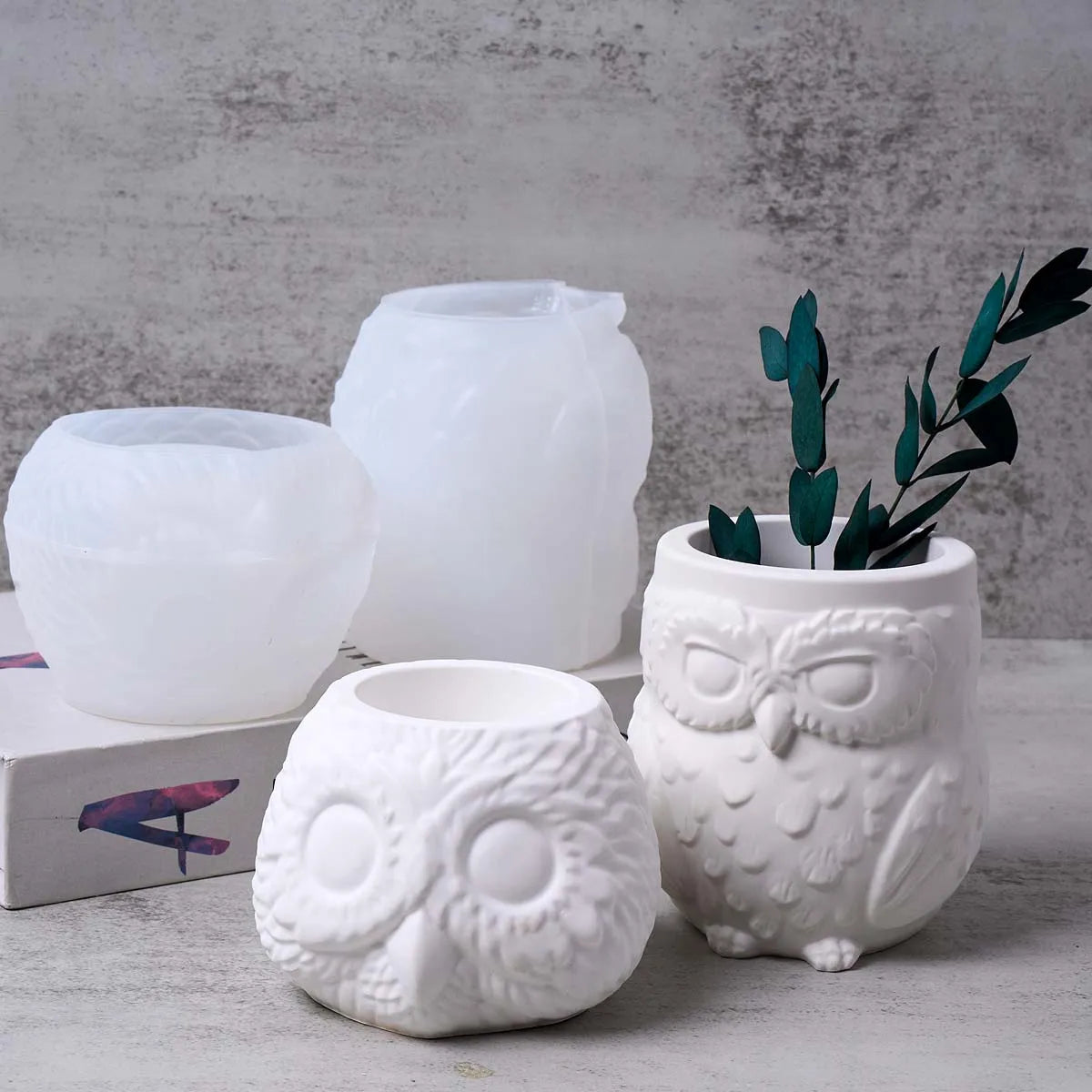 silicone moule chouette bougie plante deco intérieur artisanal blanc terre cuite plumes rustique bohème
